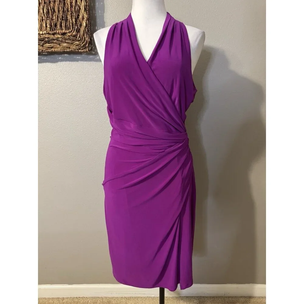 Ralph Lauren Dress 12 Magenta Purple Pink Stretch Sleeveless V Neck Washable